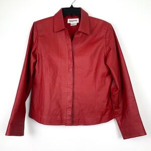 Vintage 90s red leather jacket by Bagatelle lightweight button up jacket size 10